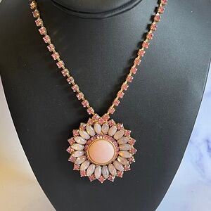Vintage Pink Floral Necklace Unmarked